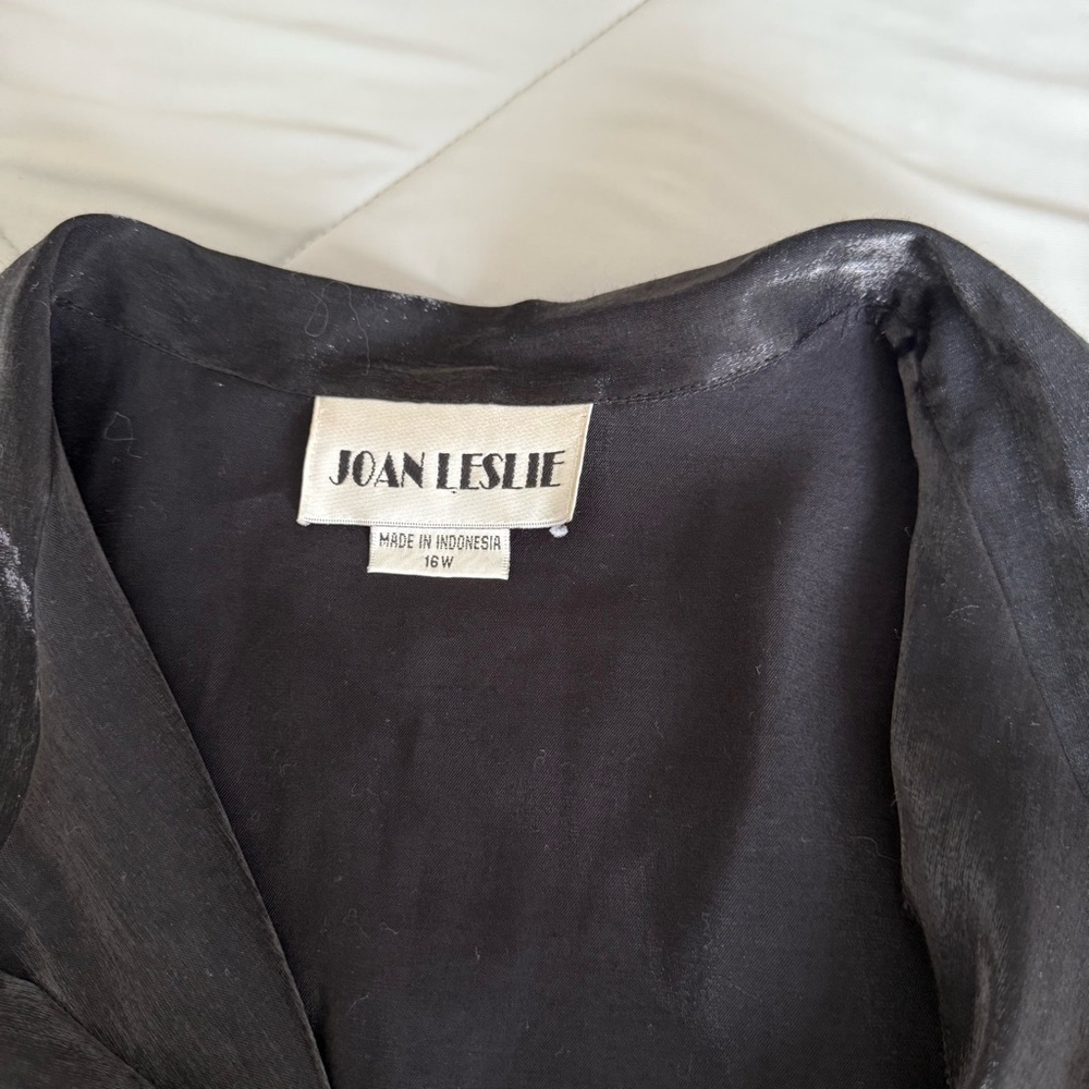 Joan Leslie Women's Black Satin Silky Button Down Shirt Gem Buttons - Picture 6 of 12